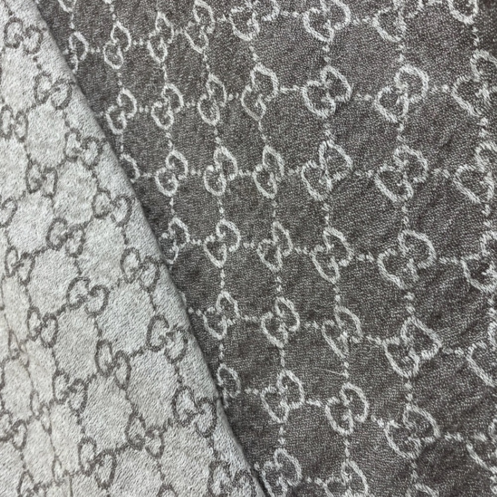 gray Gucci scarf wool silk scarf | gray & white gg jacquard wool silk scarf - Picture 5 of 8